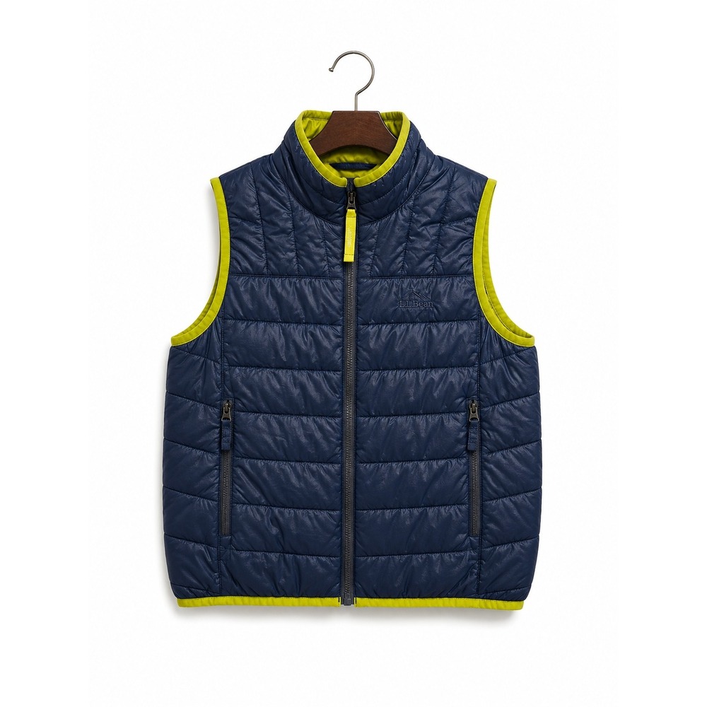 LL Bean Kids Primaloft Puffer Vest Navy Blue Lime Green Ripstop Size 6X 7